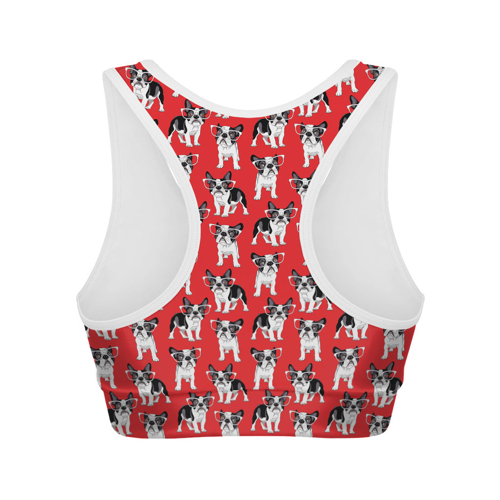 French Bulldog With Glasses Print Women's Sports Bra