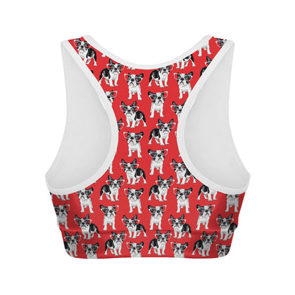French Bulldog With Glasses Print Women's Sports Bra