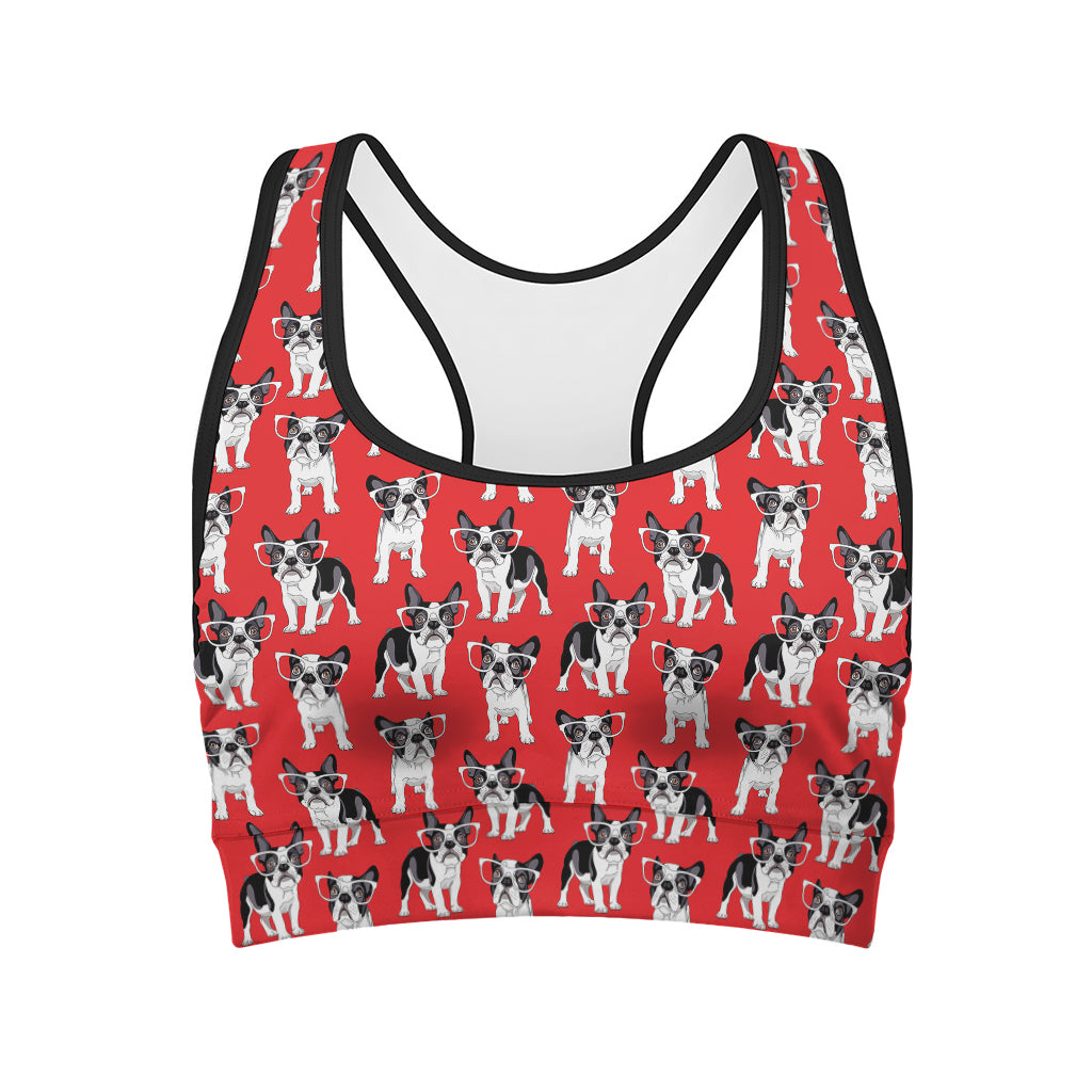 French Bulldog With Glasses Print Women's Sports Bra
