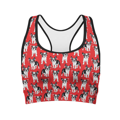 French Bulldog With Glasses Print Women's Sports Bra