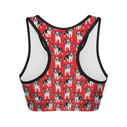 French Bulldog With Glasses Print Women's Sports Bra