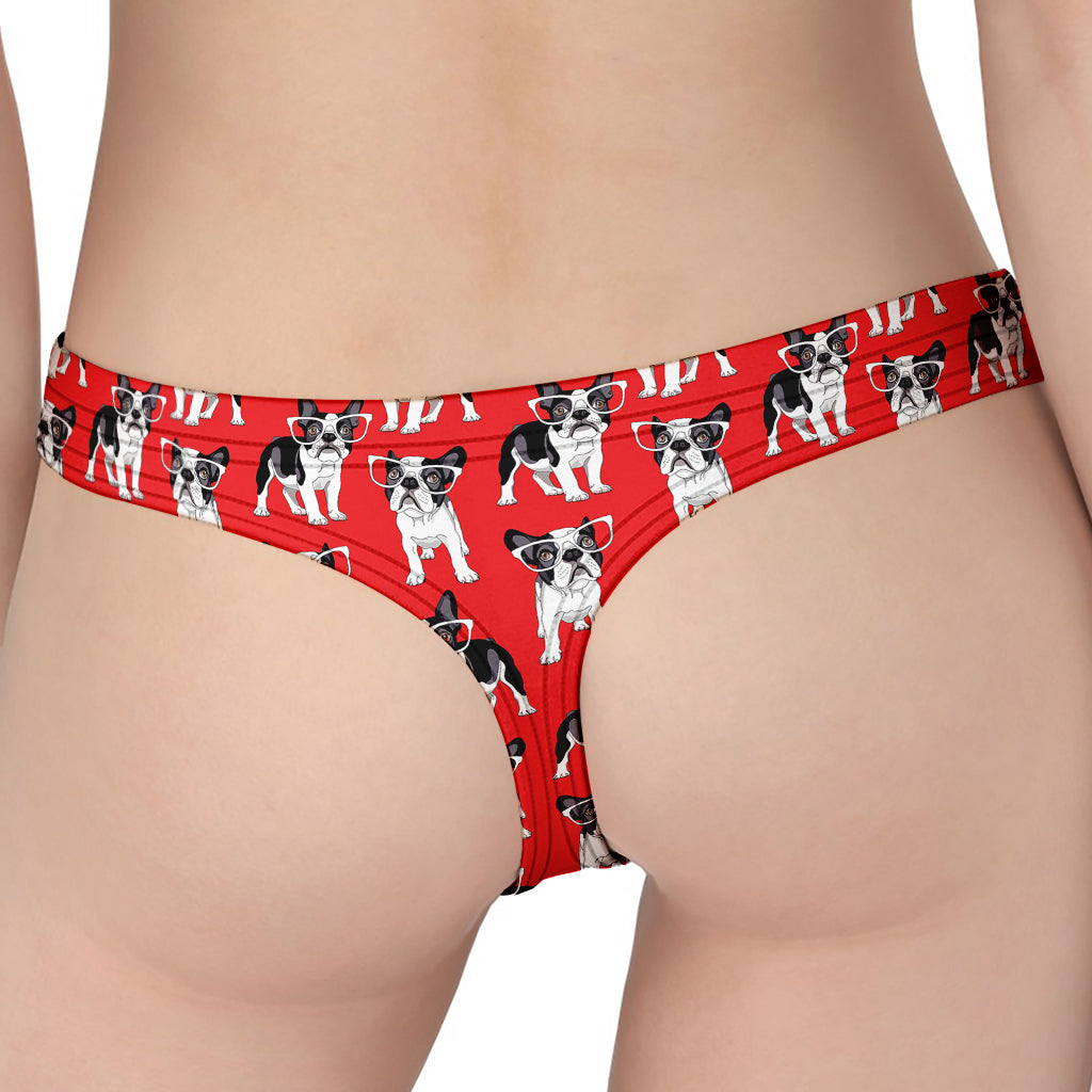 French Bulldog With Glasses Print Women's Thong