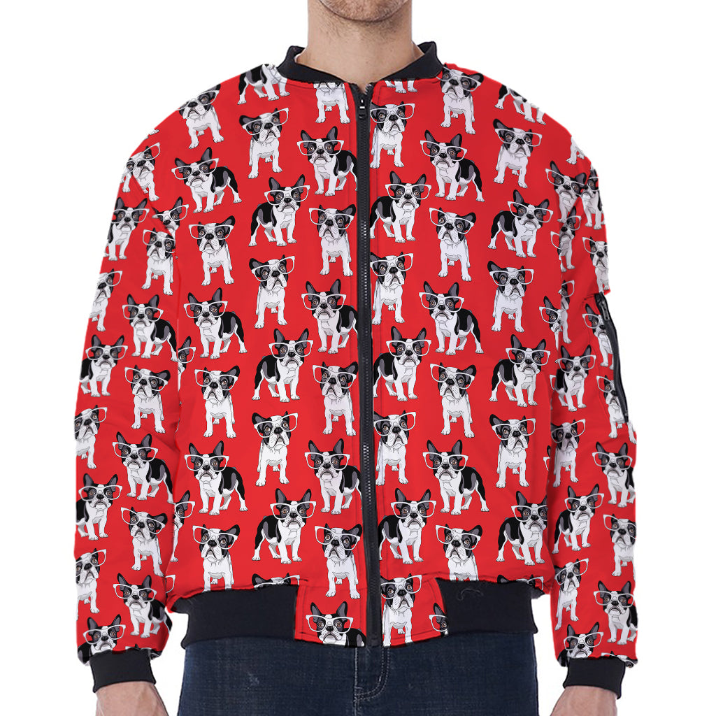 French Bulldog With Glasses Print Zip Sleeve Bomber Jacket