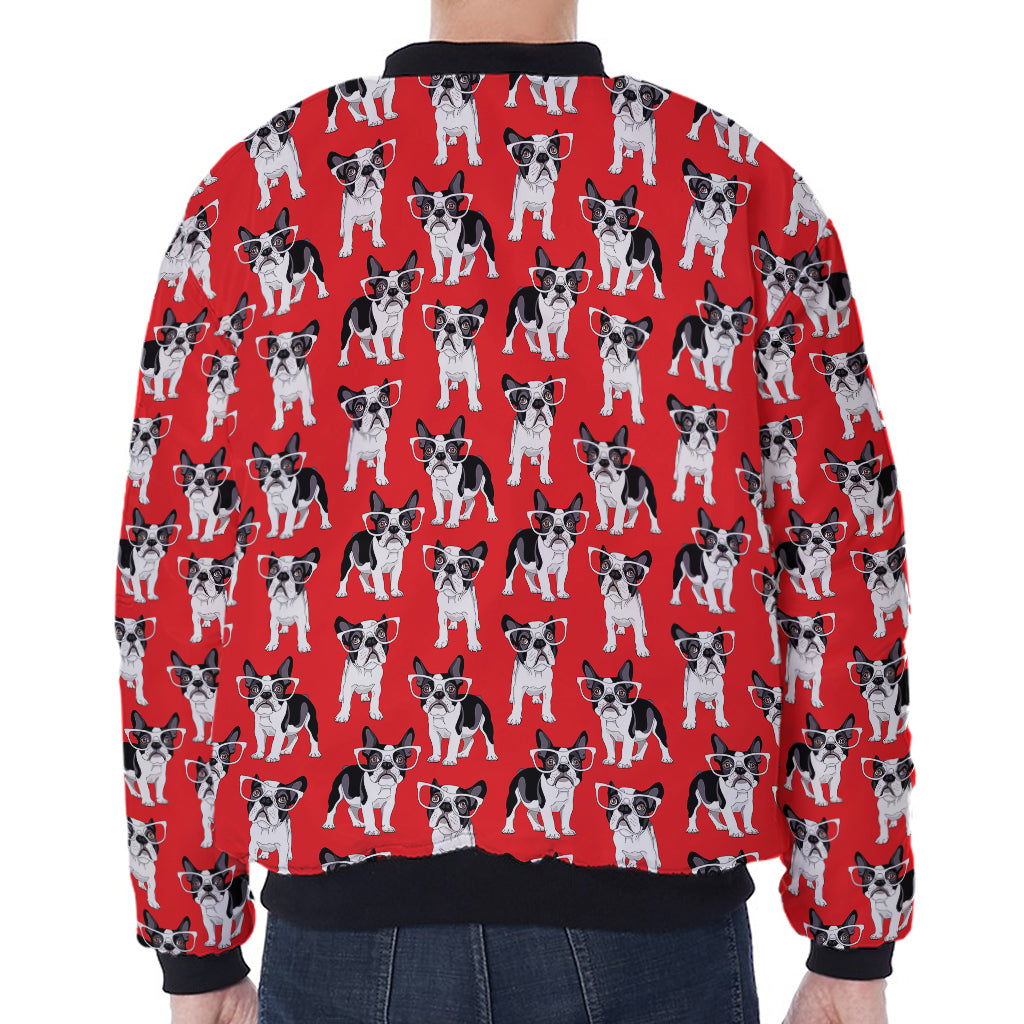 French Bulldog With Glasses Print Zip Sleeve Bomber Jacket
