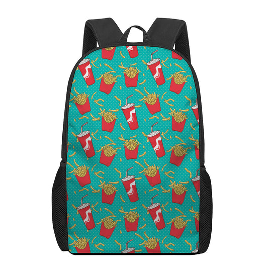 French Fries And Cola Pattern Print 17 Inch Backpack