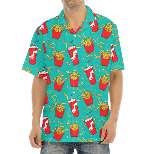 French Fries And Cola Pattern Print Aloha Shirt