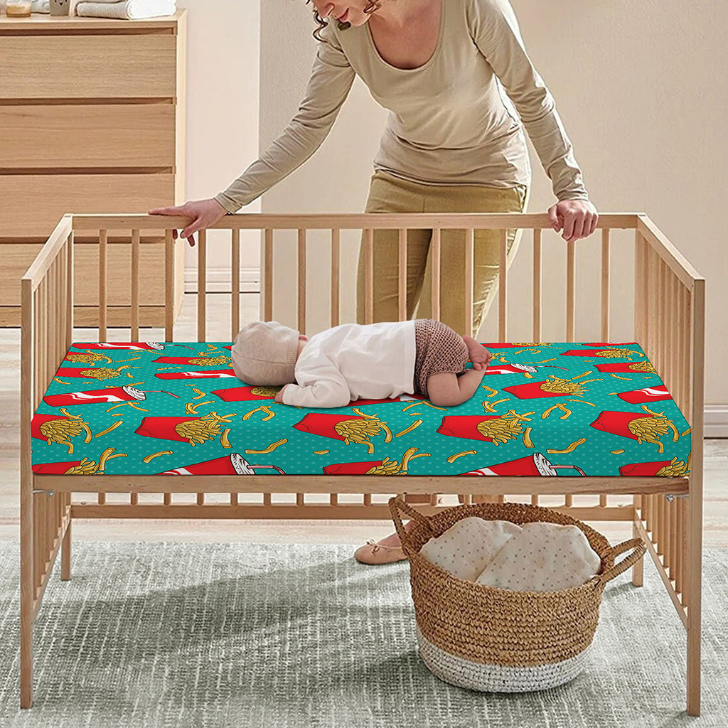 French Fries And Cola Pattern Print Baby Crib Sheet
