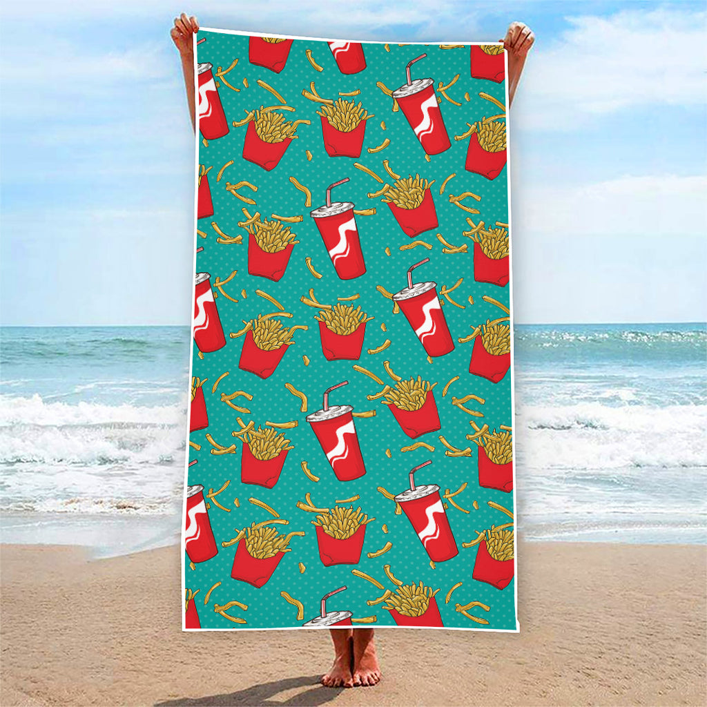 French Fries And Cola Pattern Print Beach Towel
