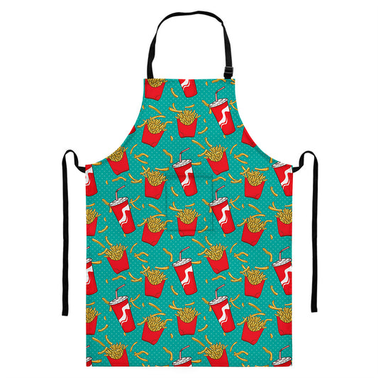 French Fries And Cola Pattern Print Bib Apron With Pocket