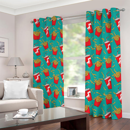 French Fries And Cola Pattern Print Blackout Grommet Curtains