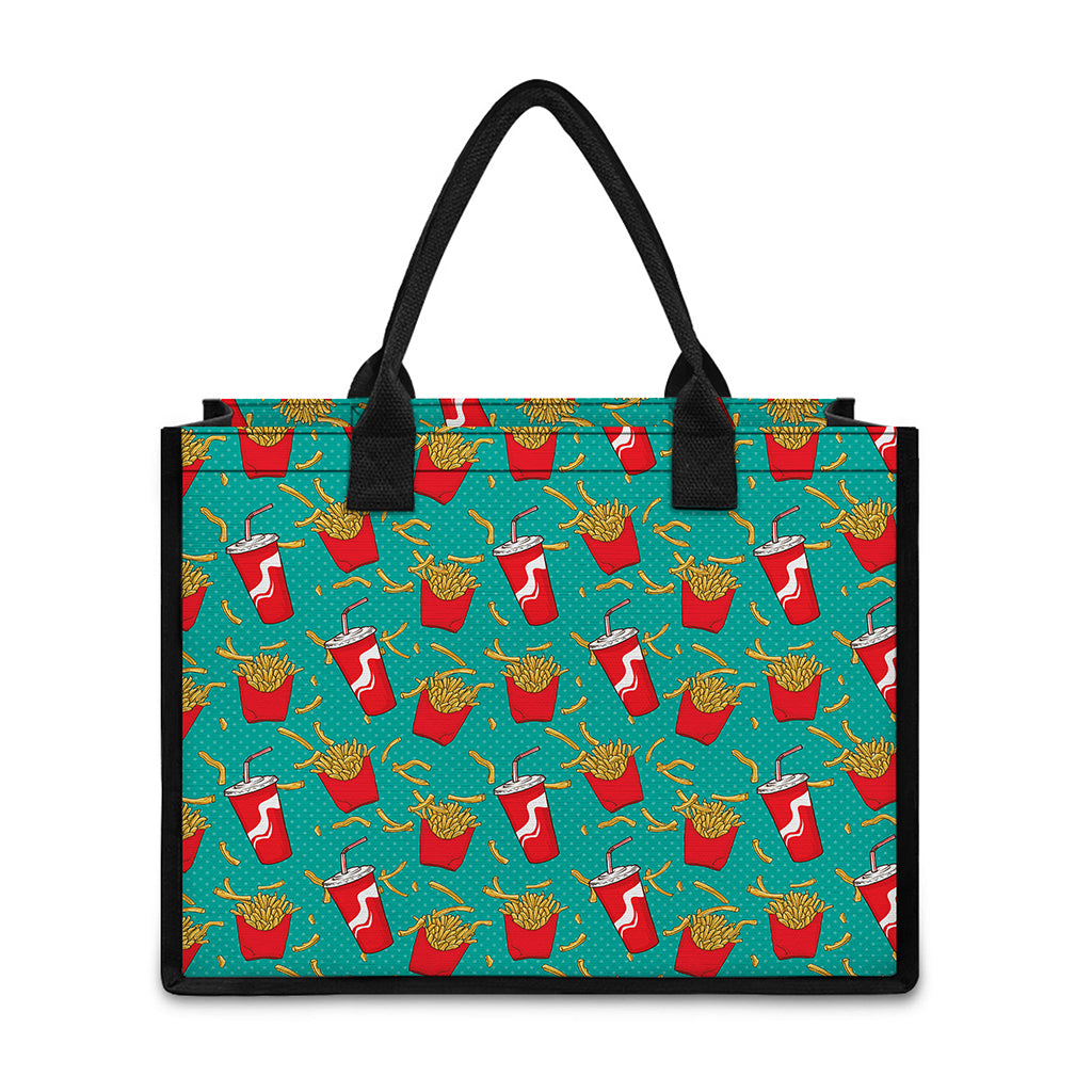 French Fries And Cola Pattern Print Canvas Tote Bag