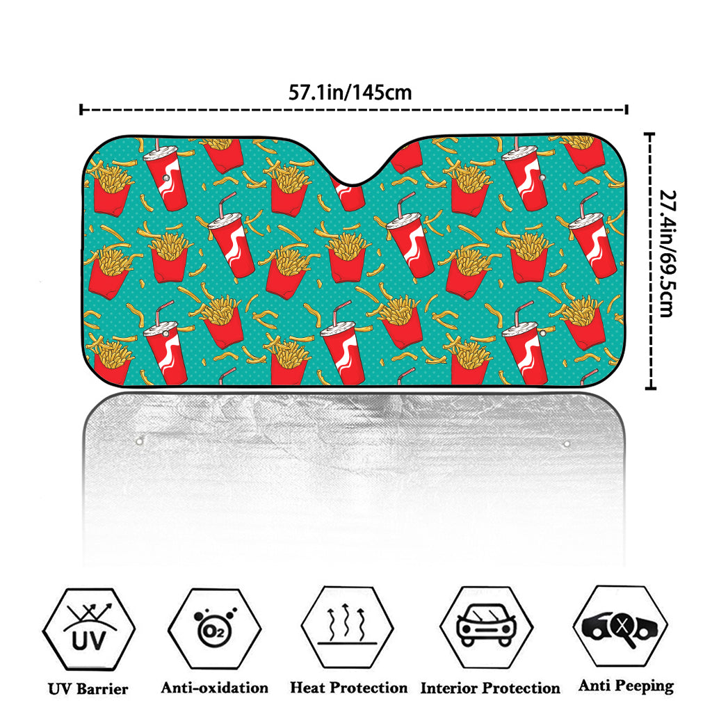 French Fries And Cola Pattern Print Car Windshield Sun Shade