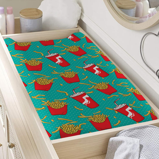 French Fries And Cola Pattern Print Changing Pad Cover