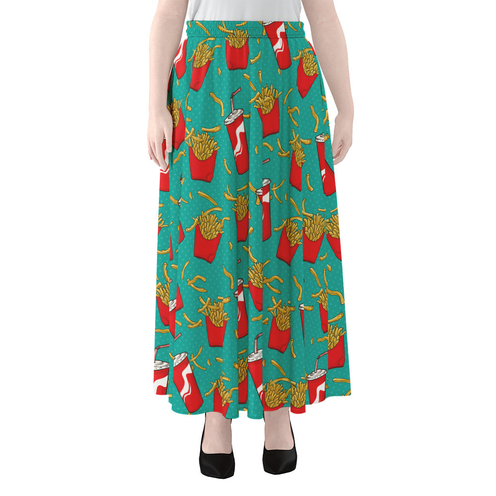 French Fries And Cola Pattern Print Chiffon Maxi Skirt