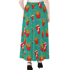 French Fries And Cola Pattern Print Chiffon Maxi Skirt