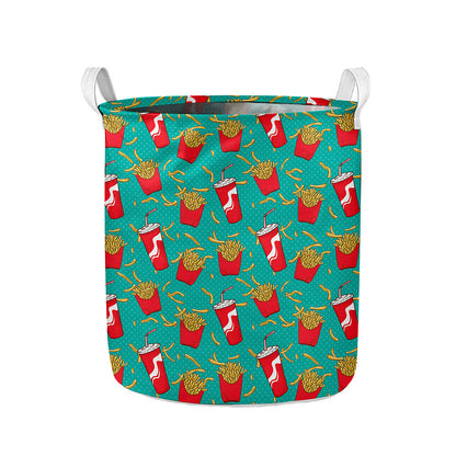 French Fries And Cola Pattern Print Collapsible Laundry Basket