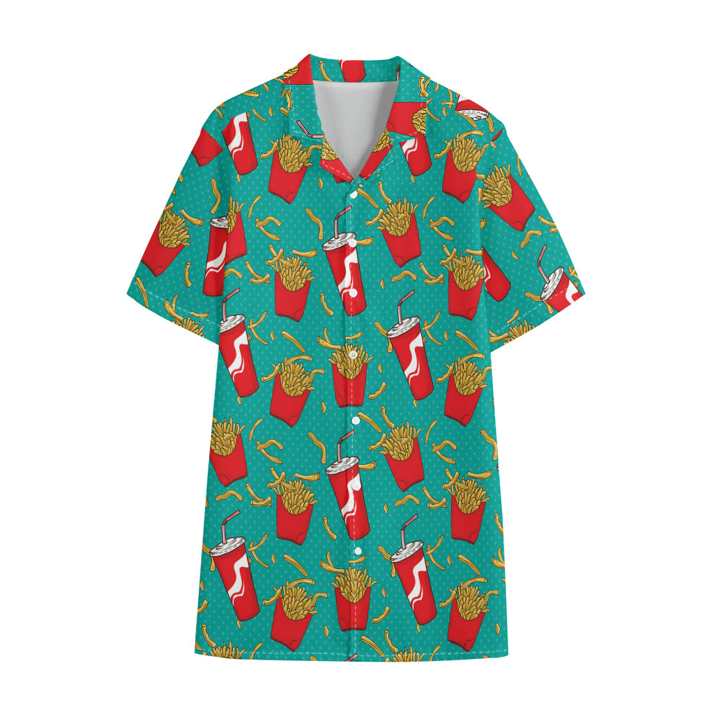 French Fries And Cola Pattern Print Cotton Hawaiian Shirt