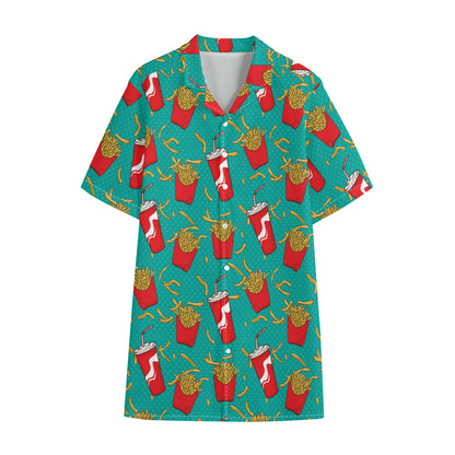 French Fries And Cola Pattern Print Cotton Hawaiian Shirt