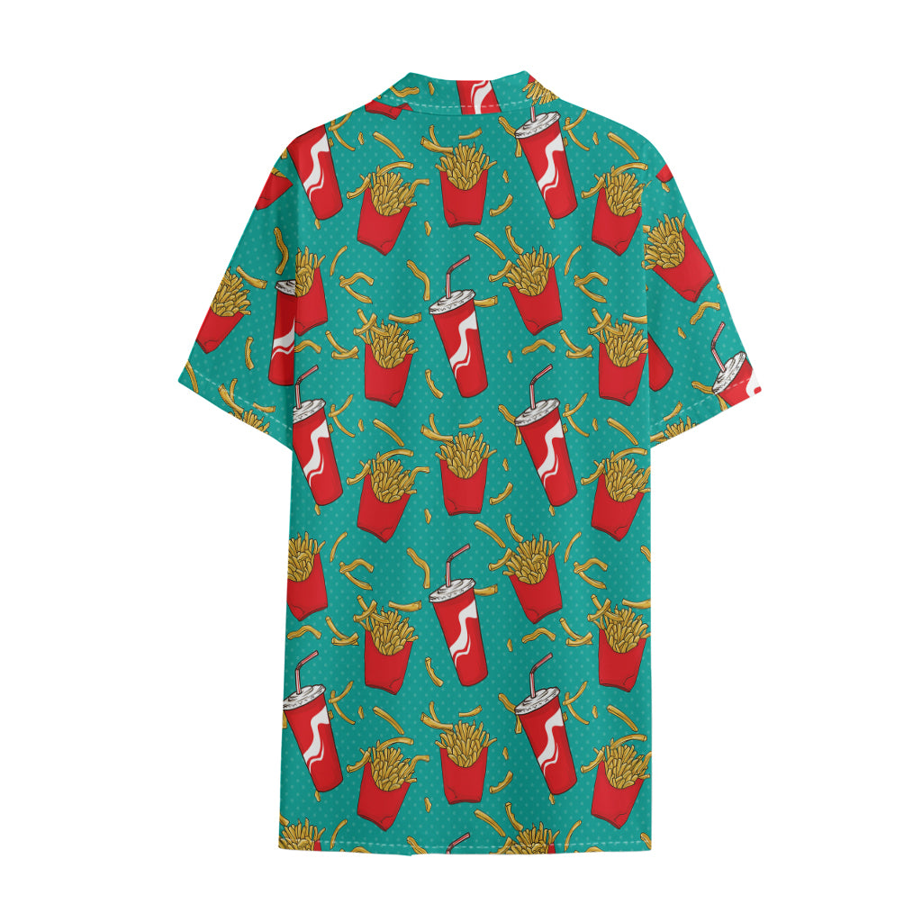 French Fries And Cola Pattern Print Cotton Hawaiian Shirt