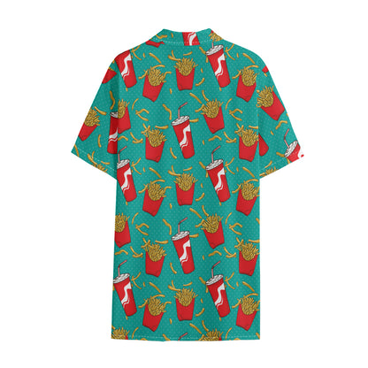French Fries And Cola Pattern Print Cotton Hawaiian Shirt