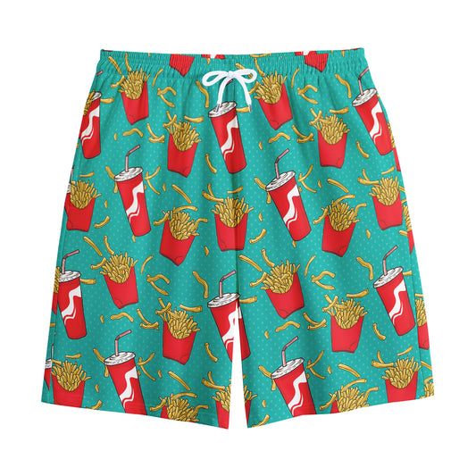French Fries And Cola Pattern Print Cotton Shorts