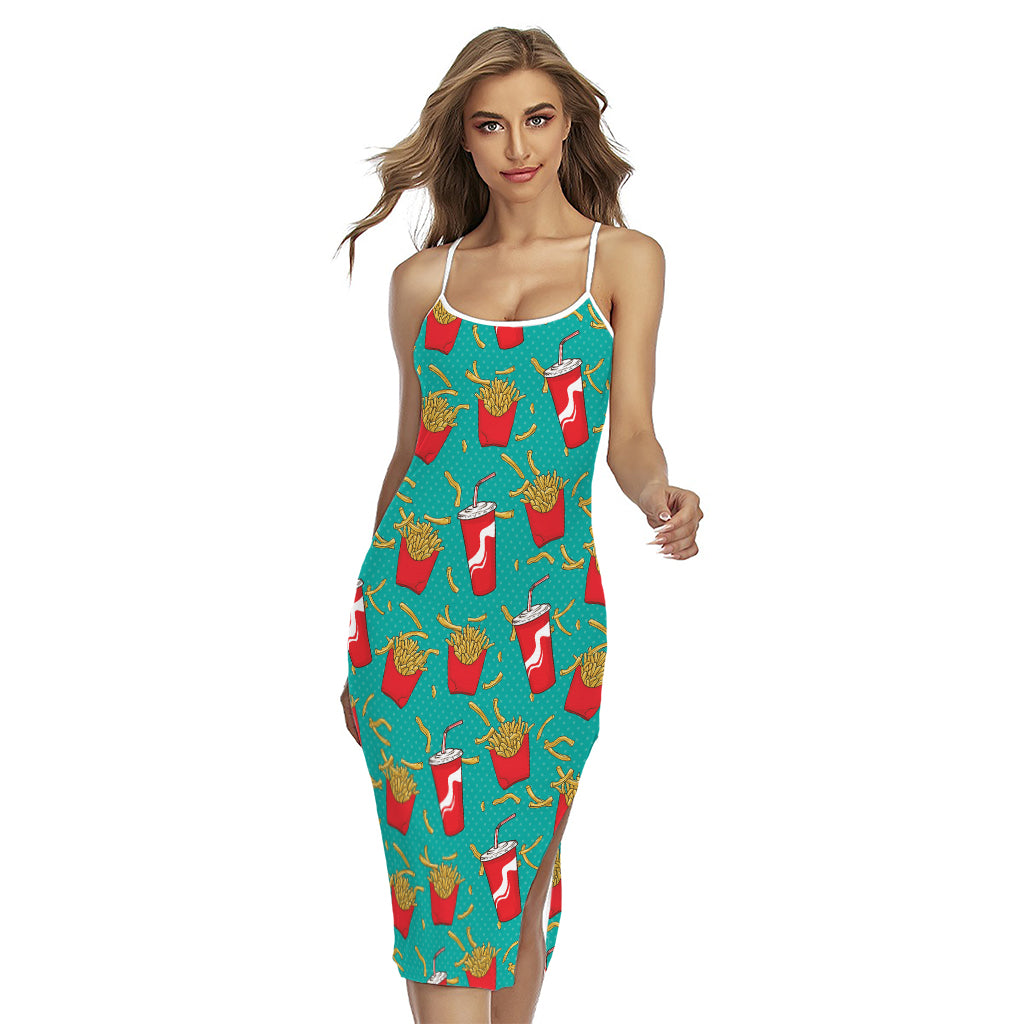 French Fries And Cola Pattern Print Cross Back Cami Dress
