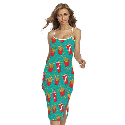 French Fries And Cola Pattern Print Cross Back Cami Dress