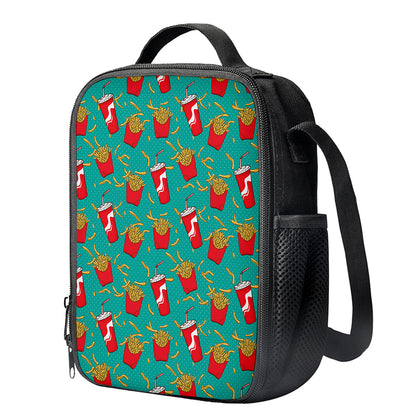 French Fries And Cola Pattern Print Crossbody Lunch Bag