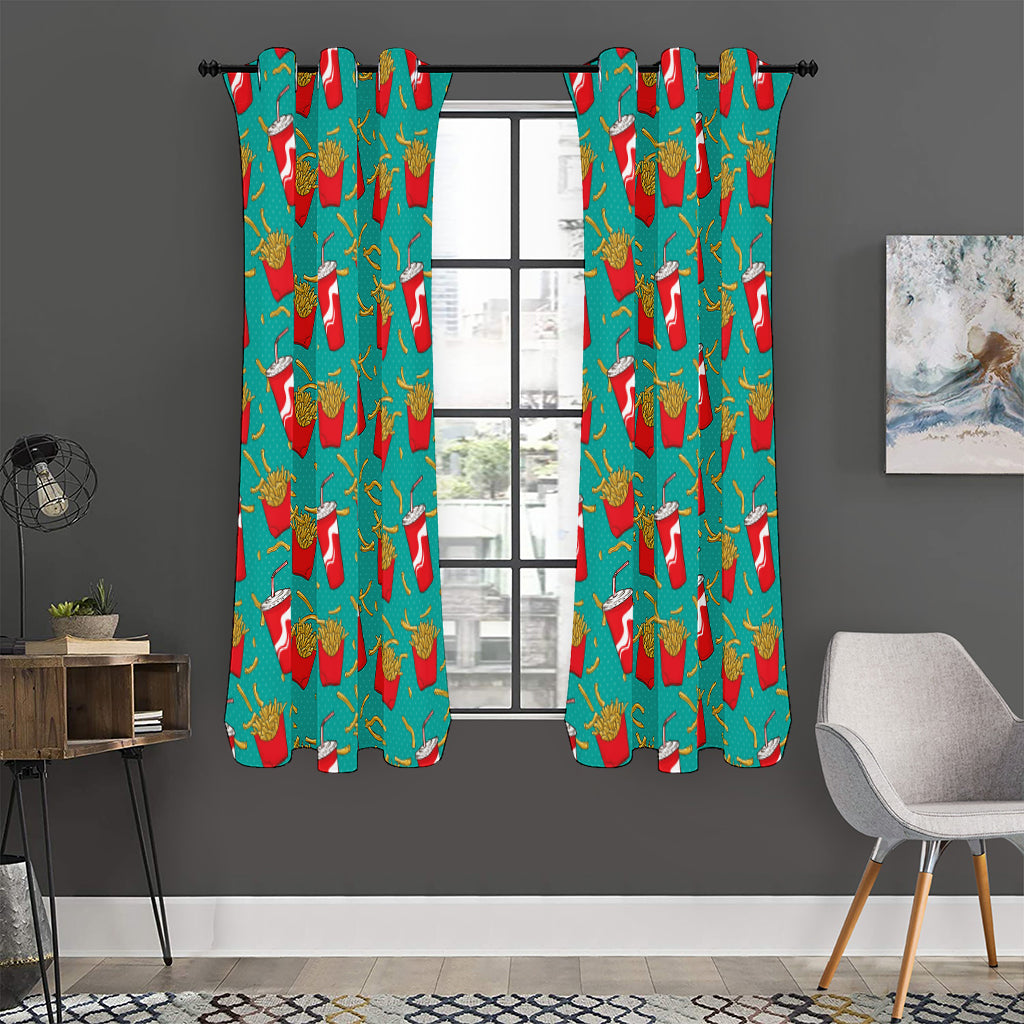 French Fries And Cola Pattern Print Curtain