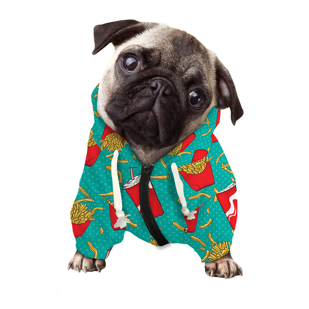 French Fries And Cola Pattern Print Dog Zip Up Hoodie