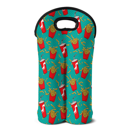 French Fries And Cola Pattern Print Double Neoprene Wine Tote