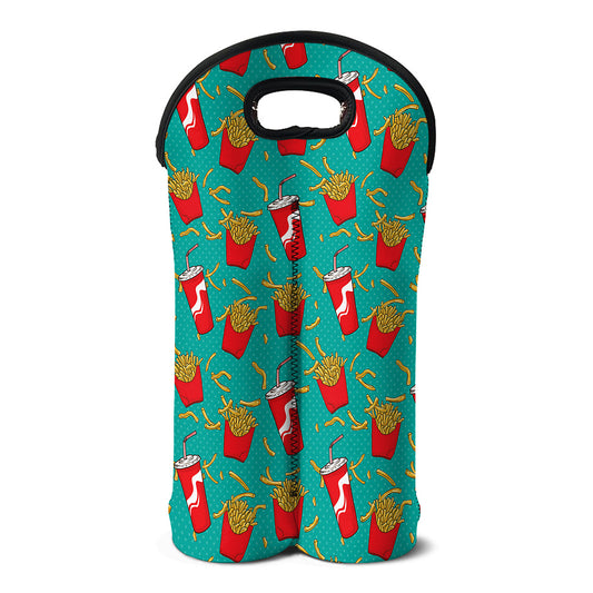 French Fries And Cola Pattern Print Double Neoprene Wine Tote