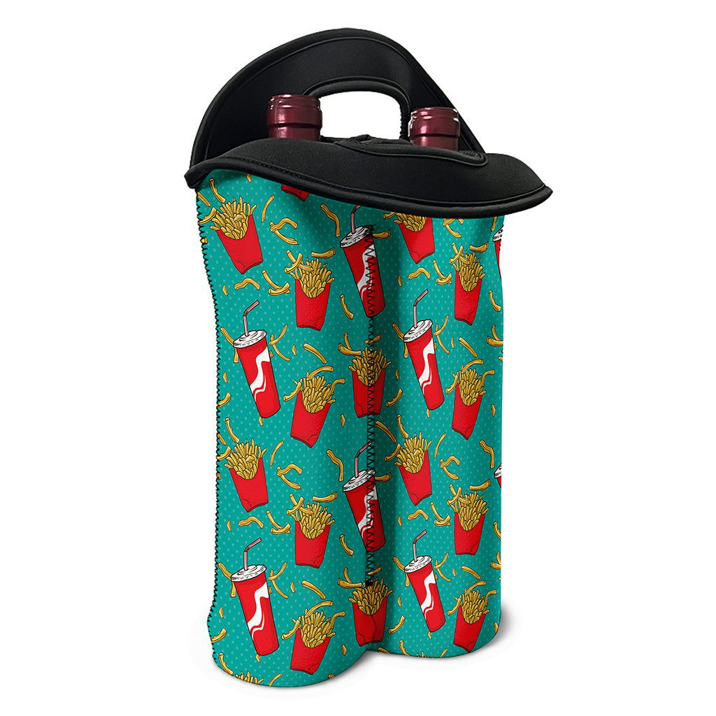 French Fries And Cola Pattern Print Double Neoprene Wine Tote