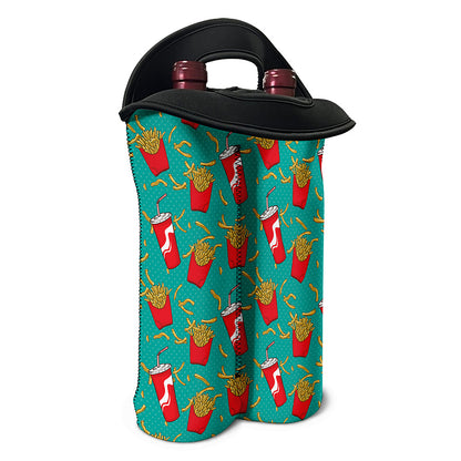 French Fries And Cola Pattern Print Double Neoprene Wine Tote