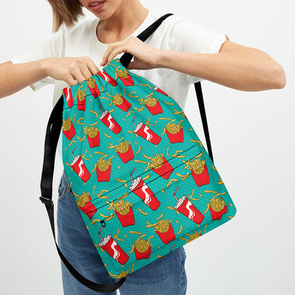 French Fries And Cola Pattern Print Drawstring Backpack
