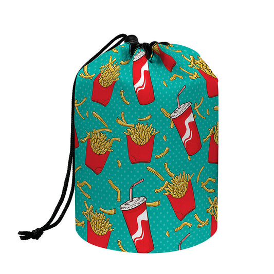 French Fries And Cola Pattern Print Drawstring Makeup Bag