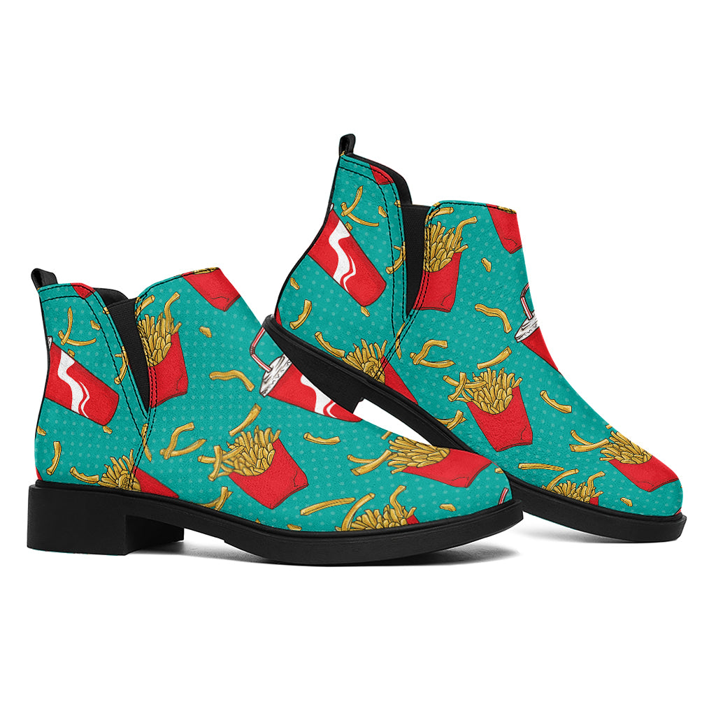 French Fries And Cola Pattern Print Flat Ankle Boots