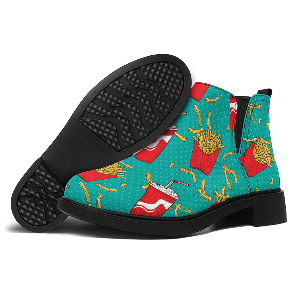 French Fries And Cola Pattern Print Flat Ankle Boots