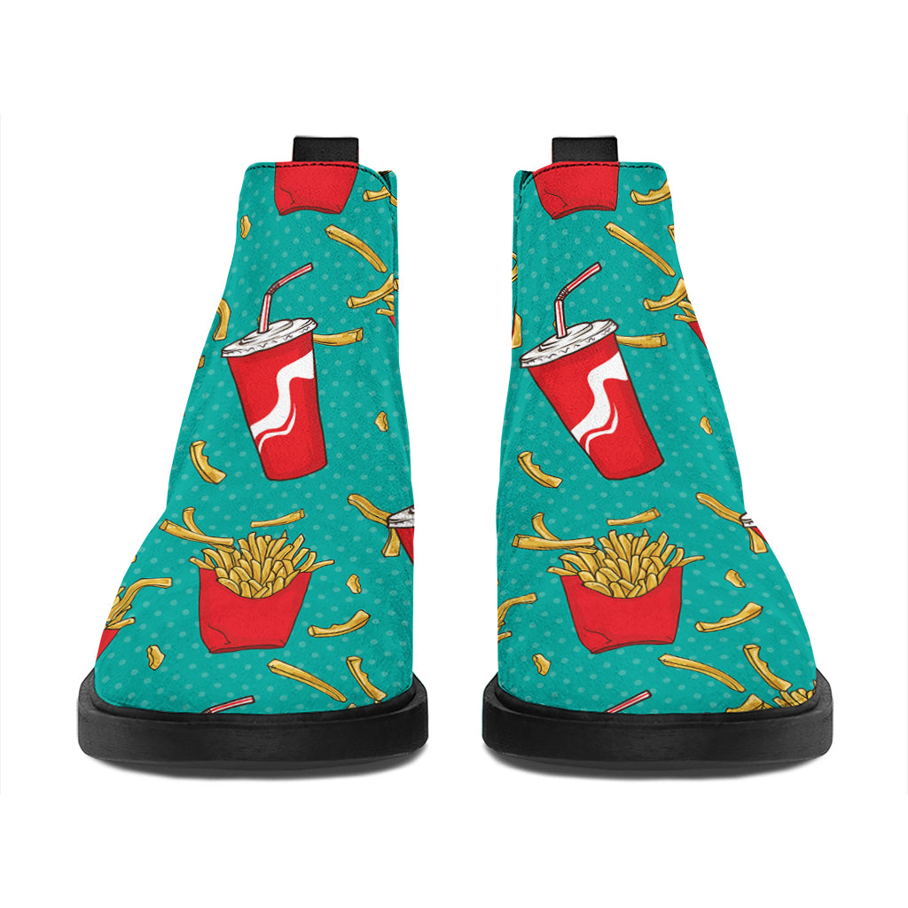 French Fries And Cola Pattern Print Flat Ankle Boots