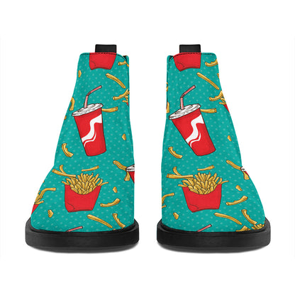French Fries And Cola Pattern Print Flat Ankle Boots