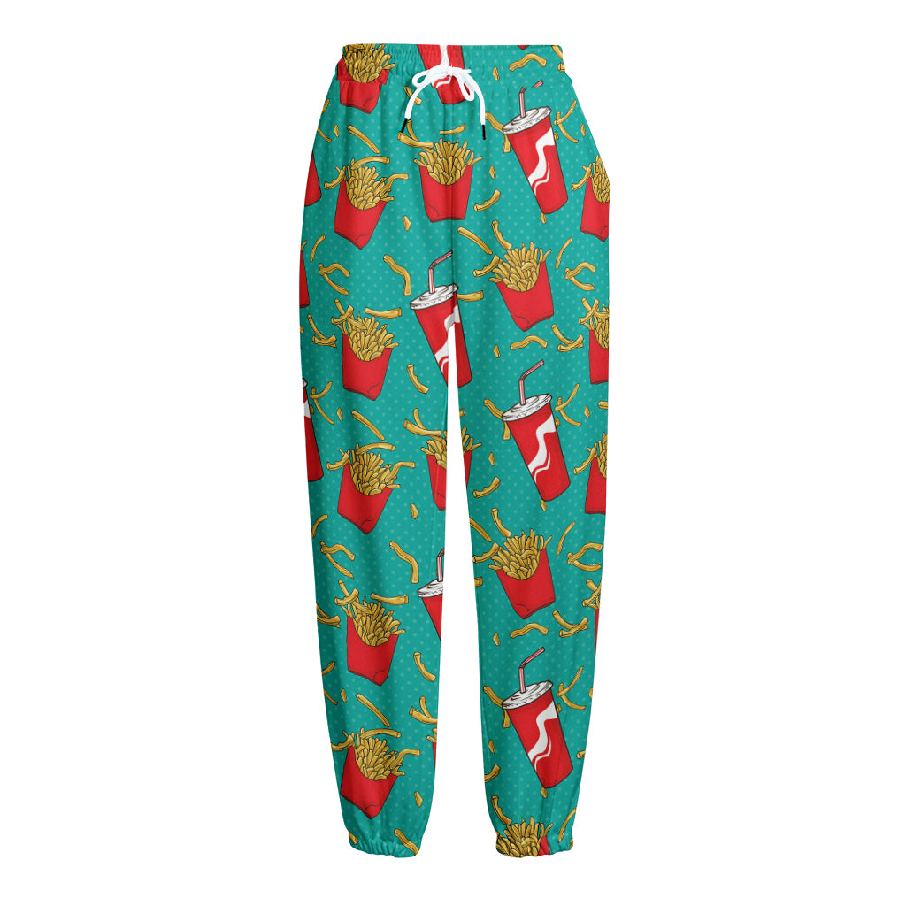 French Fries And Cola Pattern Print Fleece Lined Knit Pants
