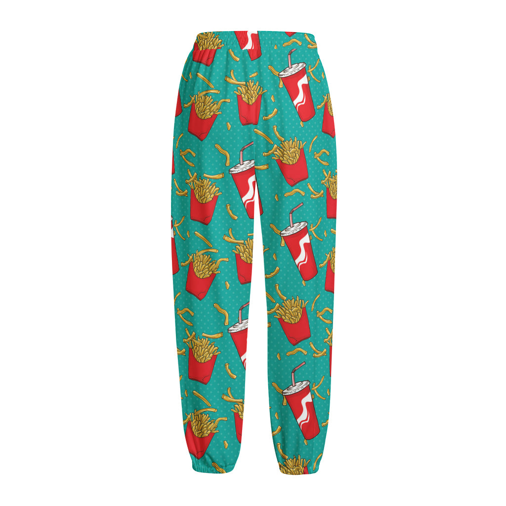 French Fries And Cola Pattern Print Fleece Lined Knit Pants