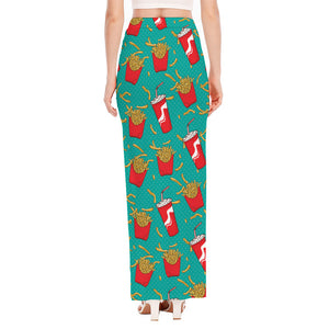 French Fries And Cola Pattern Print High Slit Maxi Skirt