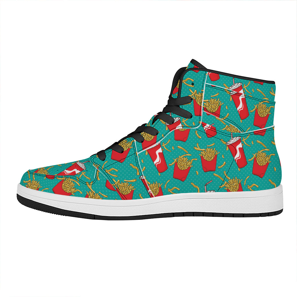 French Fries And Cola Pattern Print High Top Leather Sneakers