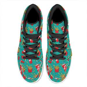 French Fries And Cola Pattern Print High Top Leather Sneakers