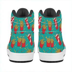 French Fries And Cola Pattern Print High Top Leather Sneakers