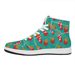 French Fries And Cola Pattern Print High Top Leather Sneakers