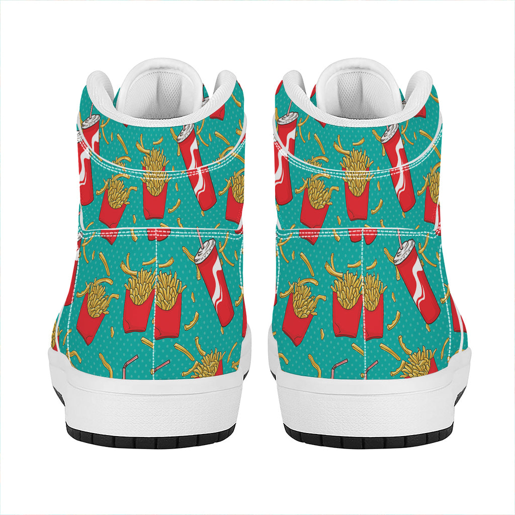 French Fries And Cola Pattern Print High Top Leather Sneakers