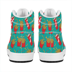 French Fries And Cola Pattern Print High Top Leather Sneakers