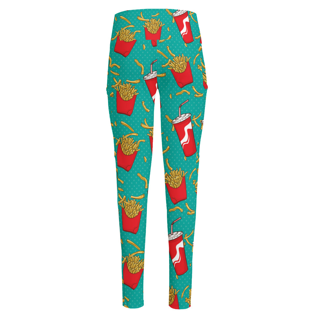 French Fries And Cola Pattern Print High-Waisted Pocket Leggings